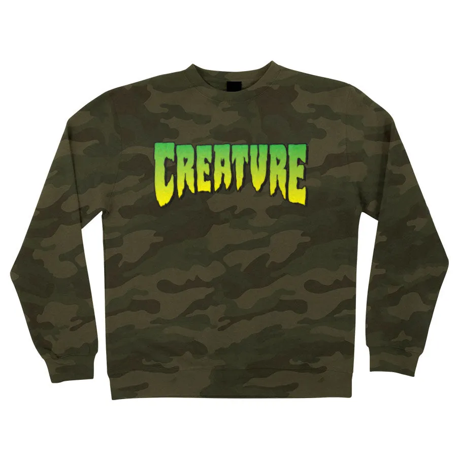 Creature Logo Crew Neck Mens Sweatshirt, Forest Camo