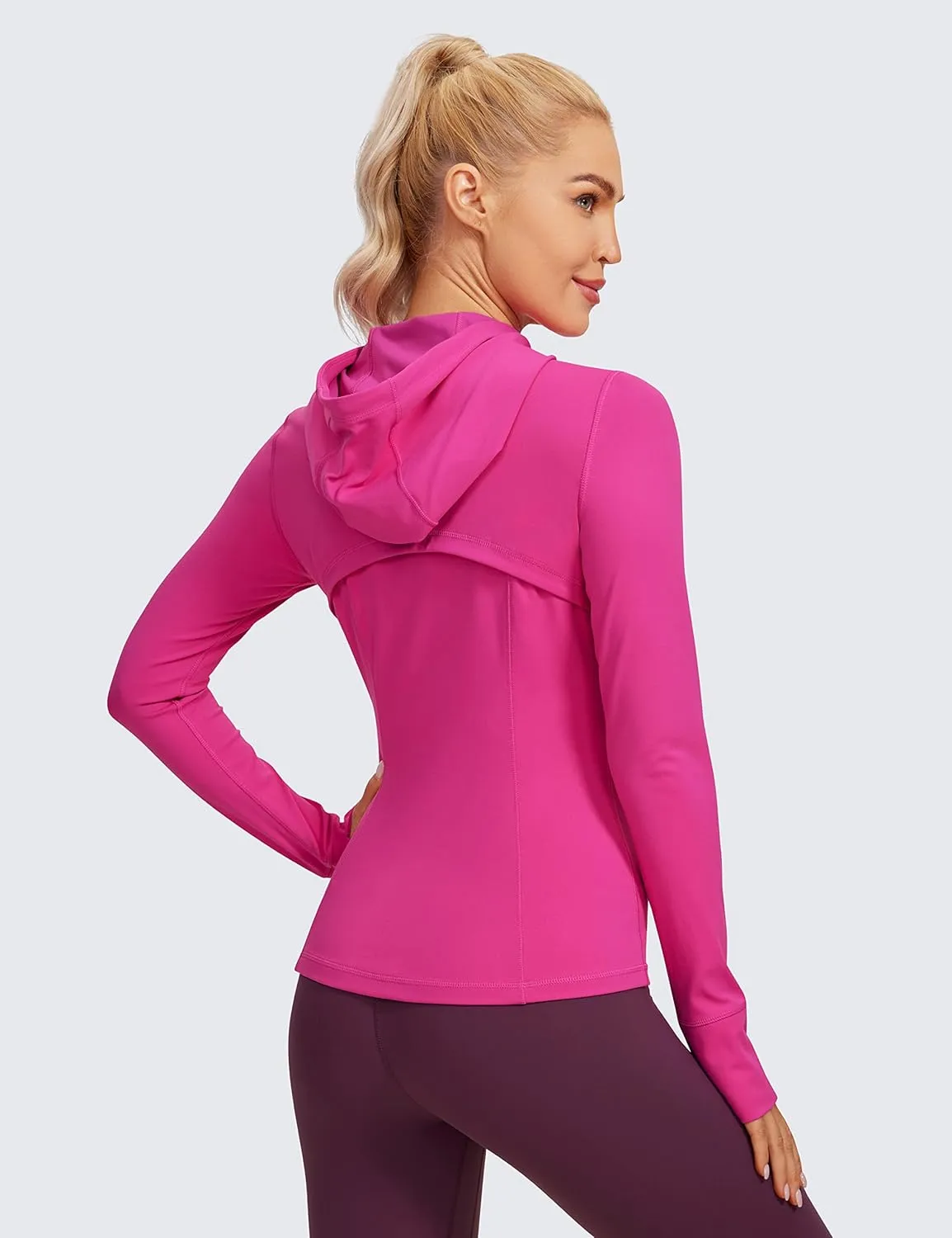 CRZ YOGA Butterluxe Womens Hooded Workout Jacket Athletic Running Zip Up with Back Mesh Vent and Thumb Holes