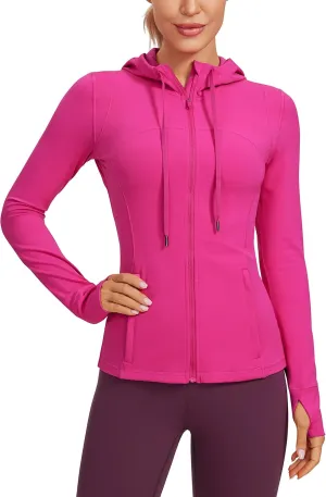 CRZ YOGA Butterluxe Womens Hooded Workout Jacket Athletic Running Zip Up with Back Mesh Vent and Thumb Holes