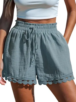 CUPSHE Women Lightweight Baggy Trendy Short Pants Wide Leg Drawstring Shorts Elastic Waist Casual with Pockets