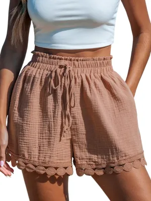 CUPSHE Women Lightweight Baggy Trendy Short Pants Wide Leg Drawstring Shorts Elastic Waist Casual with Pockets
