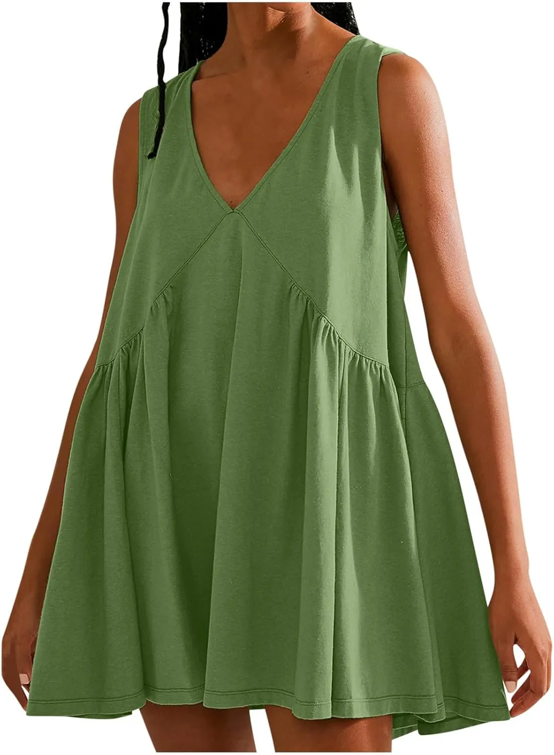 Cute Babydoll Dresses for Women 2024 Fashion Sleeveless Summer Mini Dress Casual Loose Ruffle Flowy Beach Sundress