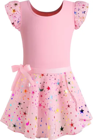 DANSHOW Girls Short Sleeve Leotard with Skirt Kids Dance Ballet Tutu Dresses