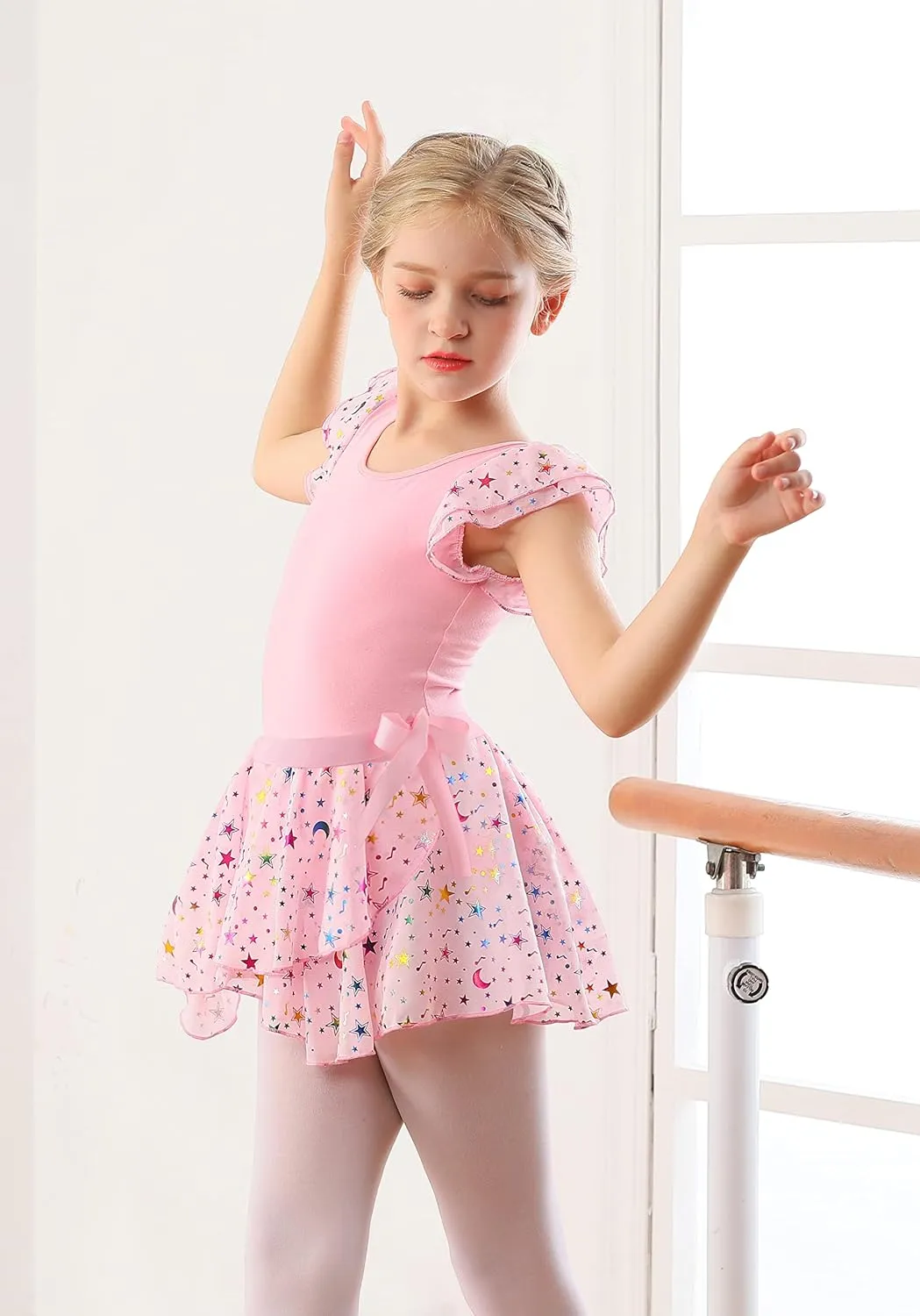 DANSHOW Girls Short Sleeve Leotard with Skirt Kids Dance Ballet Tutu Dresses