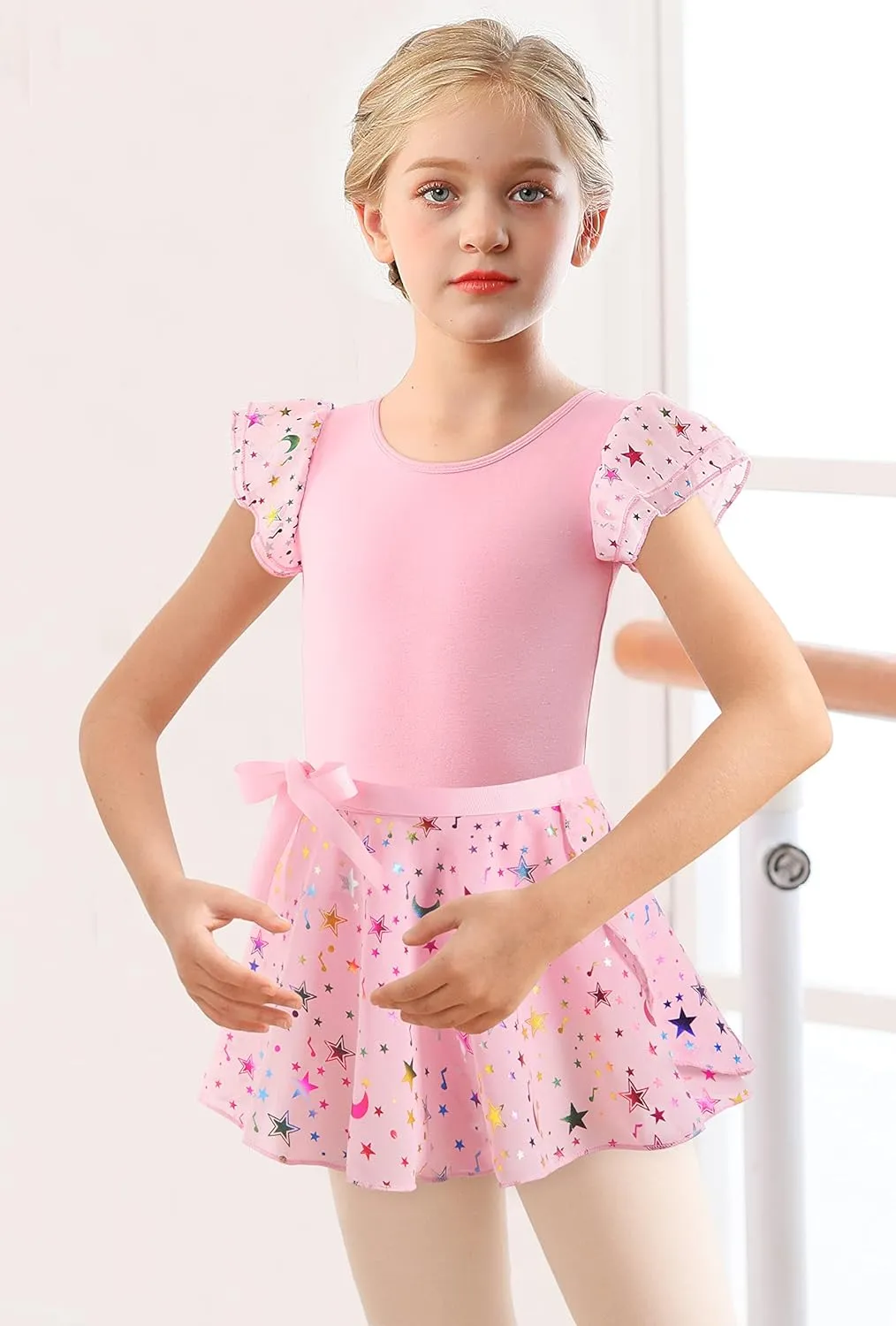 DANSHOW Girls Short Sleeve Leotard with Skirt Kids Dance Ballet Tutu Dresses