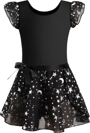 DANSHOW Girls Short Sleeve Leotard with Skirt Kids Dance Ballet Tutu Dresses