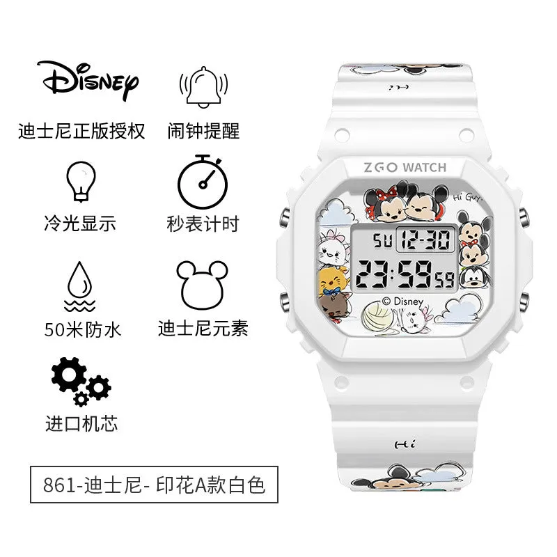 Disney Children's Square Watch Female INS Wind Simple Women's Fashion Student Waterproof Explosive Sports Electronic Watch
