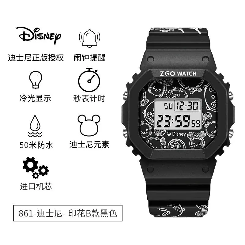 Disney Children's Square Watch Female INS Wind Simple Women's Fashion Student Waterproof Explosive Sports Electronic Watch