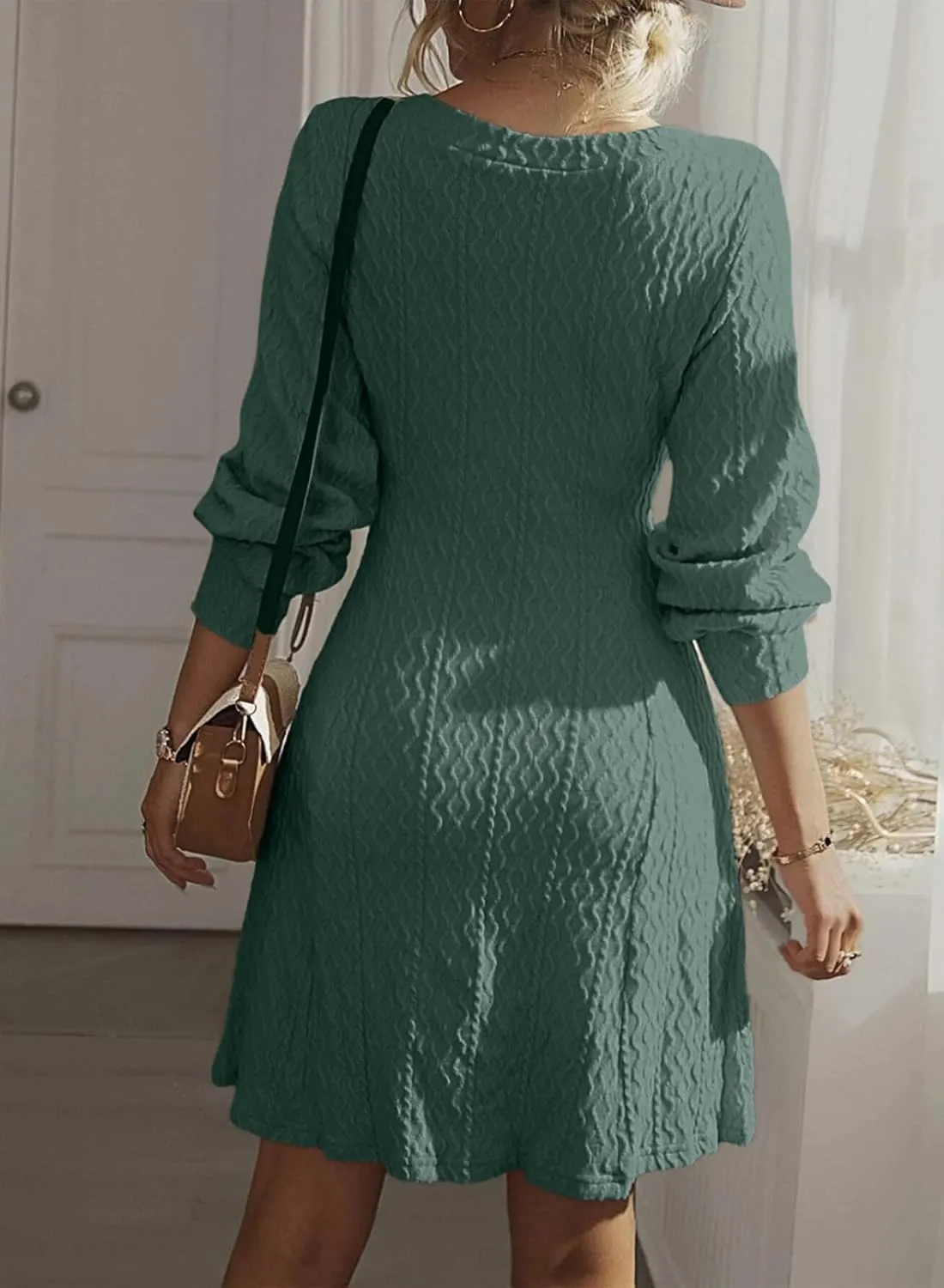 Dokotoo Dresses for Women 2025 Trendy Spring Dresses V Neck Knit A Line Long Sleeve Dress Sweater Dress