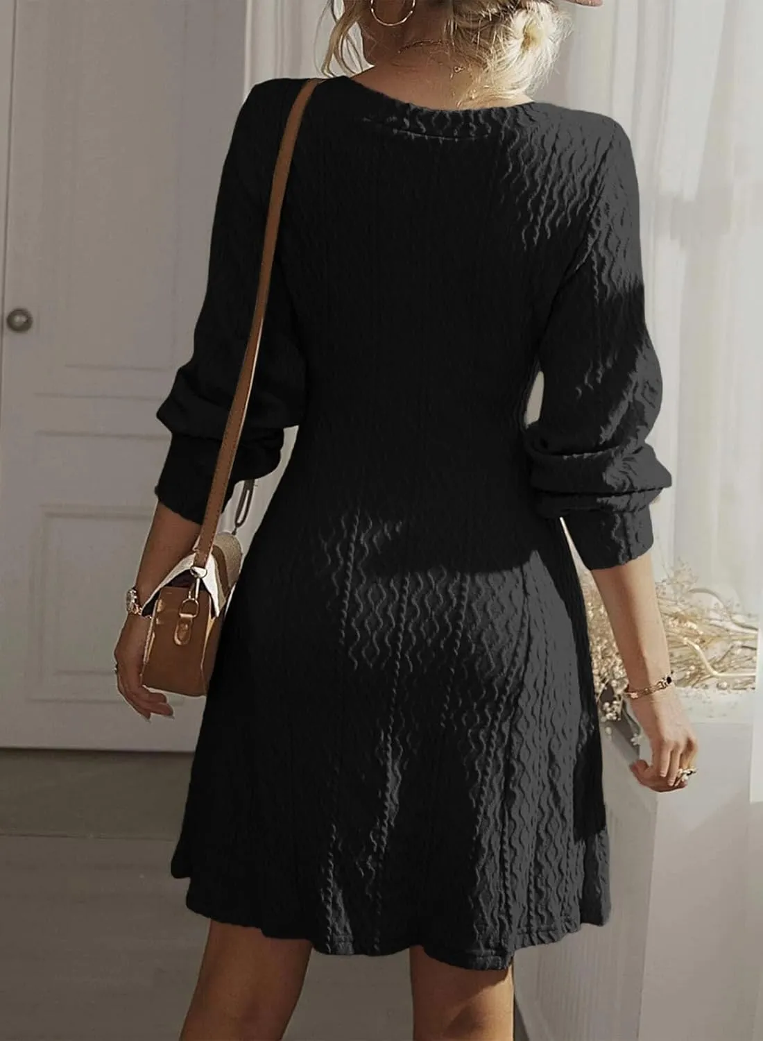 Dokotoo Dresses for Women 2025 Trendy Spring Dresses V Neck Knit A Line Long Sleeve Dress Sweater Dress