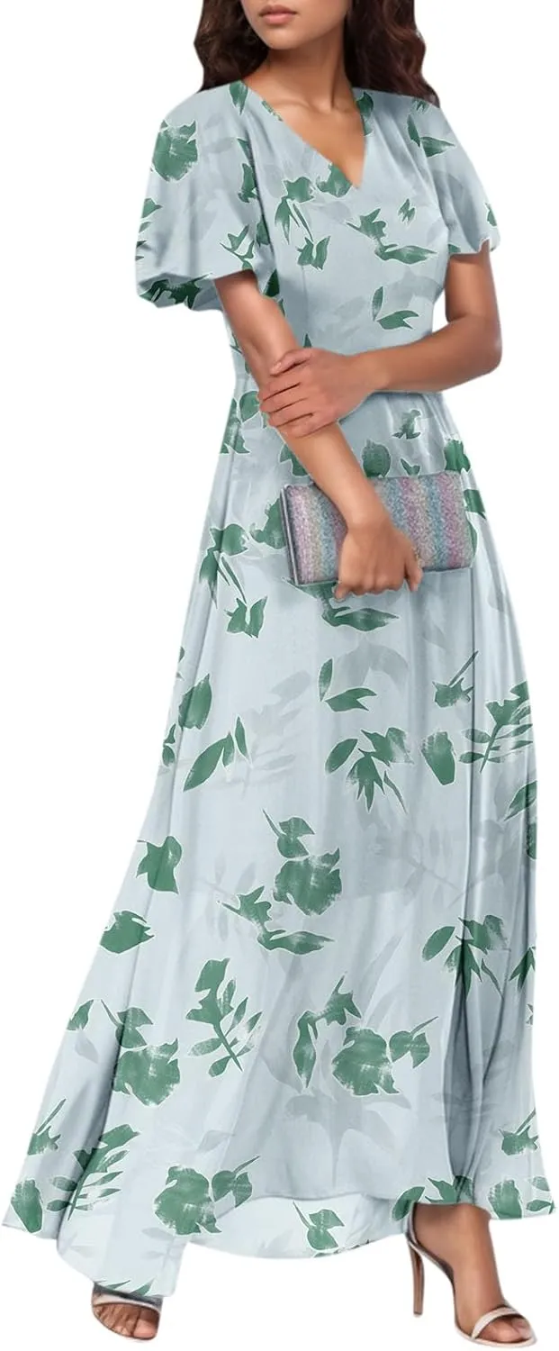 Dresses for Church Women 2025 Maxi Dress Summer Wrap Floral Ruffle Sleeve Chiffon Wedding Dress Boho