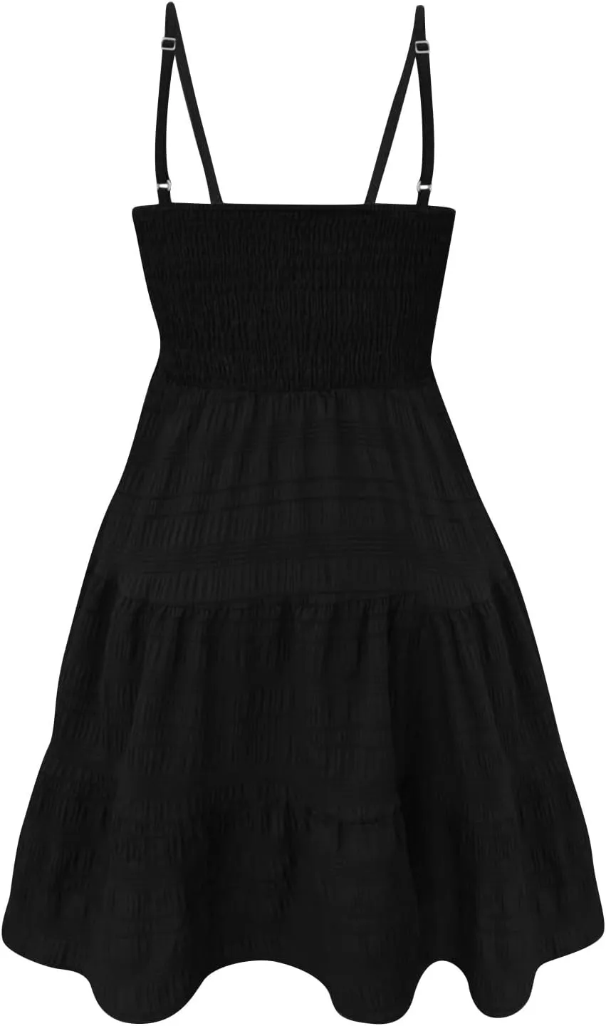 Dresses for Women 2025 Sexy Tube Top Smocked Spaghetti Strap Dresses Flowy Sleeveless Casual Beach Vacation Sundress