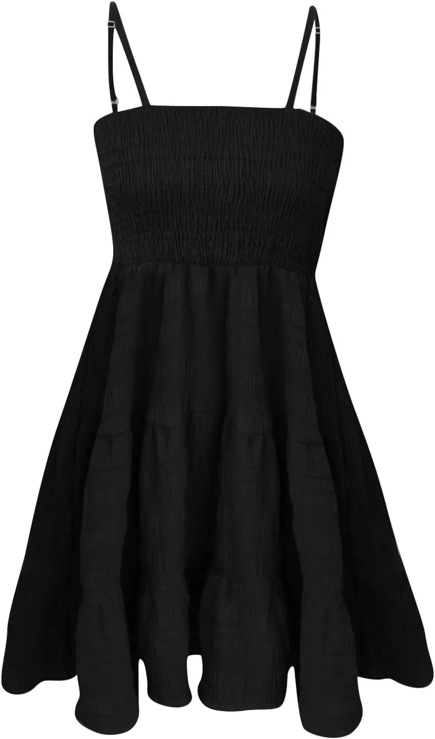 Dresses for Women 2025 Sexy Tube Top Smocked Spaghetti Strap Dresses Flowy Sleeveless Casual Beach Vacation Sundress