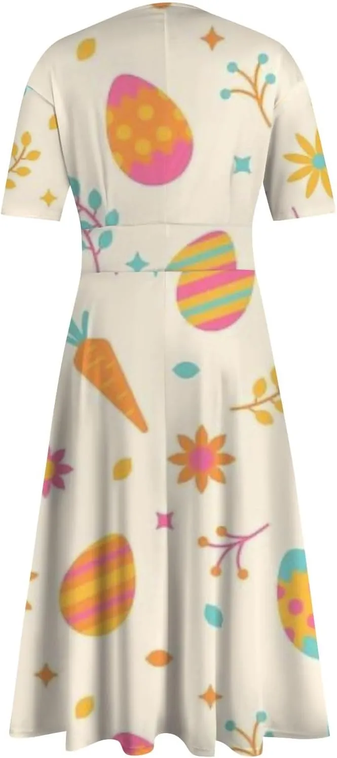 Easter Dress for Women Long Hem Short Sleeve Maxi Easter Bunny Outdoor Activities Cocktail Dresses Sweet Fairy Tale Clothes