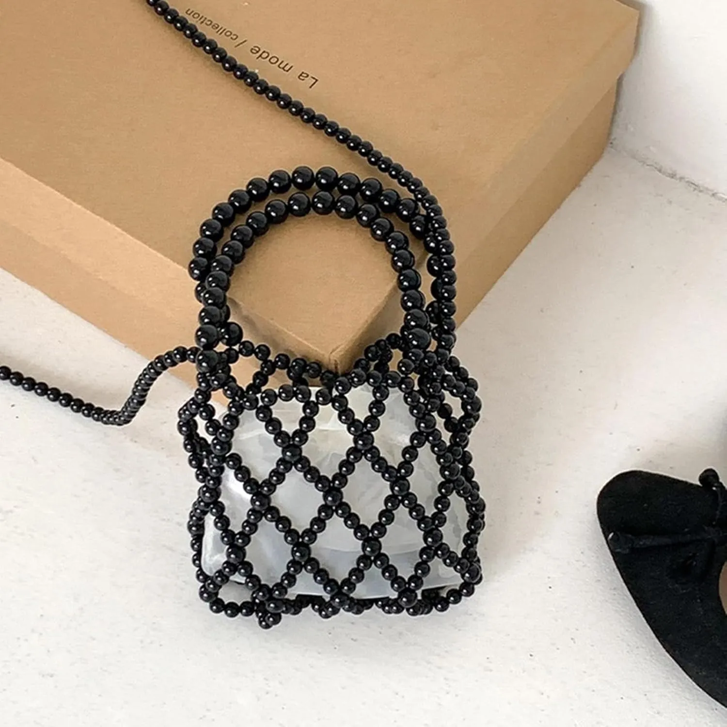 Elegant Women's Handbag Modern Crossbody Bag Hollow Shoulder Purse Drawstring Bucket Handbags for Evening Parties