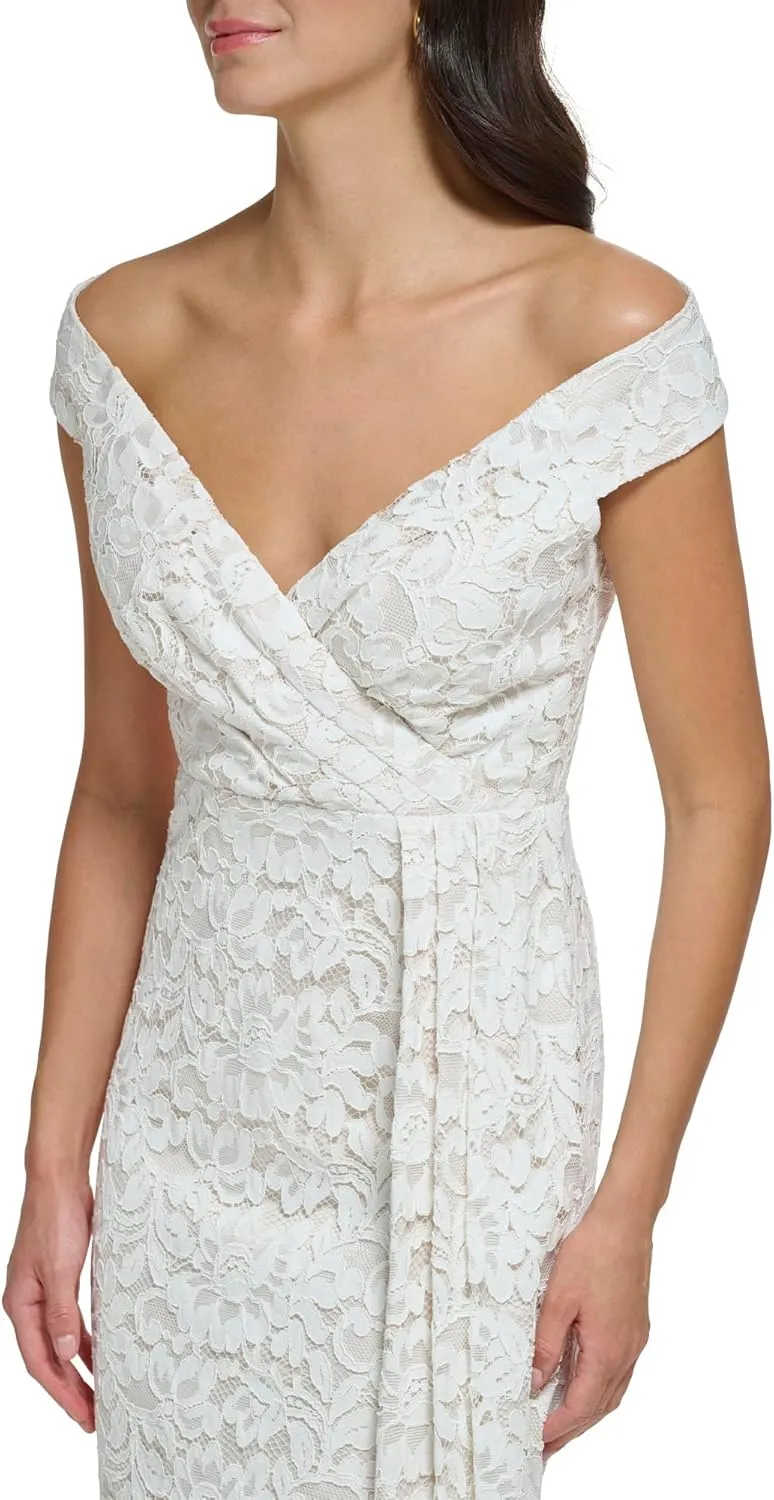 Eliza J Women's Off The Shoulder Draped Lace Wedding Cocktail Midi Dress