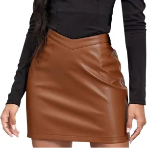 Faux Leather Skirts for Women High Waisted Bodycon Clubwear PU Pencil Skirt Classic Slim Fit Party Mini Skirts