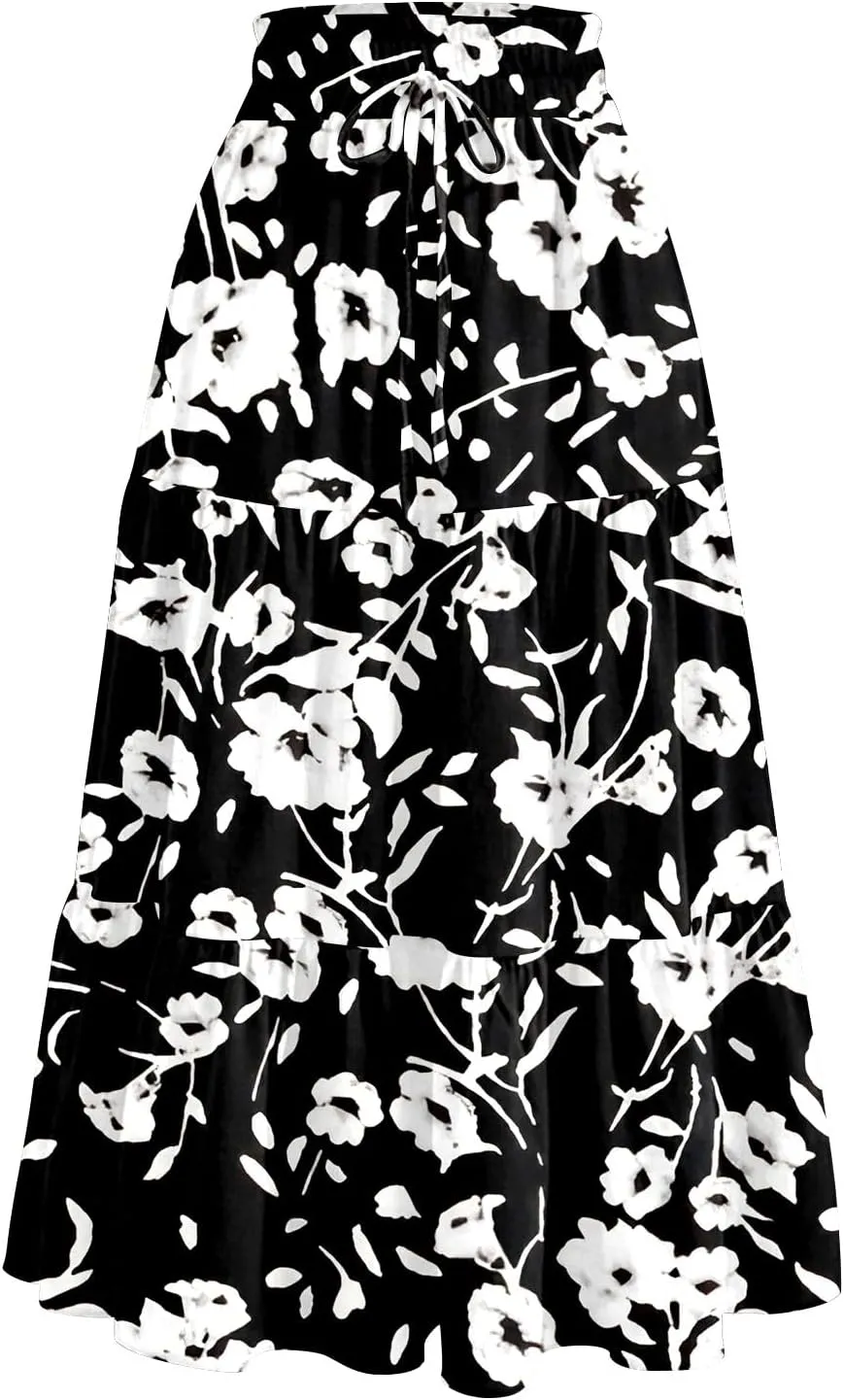 Floral Midi Length Skirt Casual Work Flowy A Line Skirts Summer Comfy Business Casual Outfits