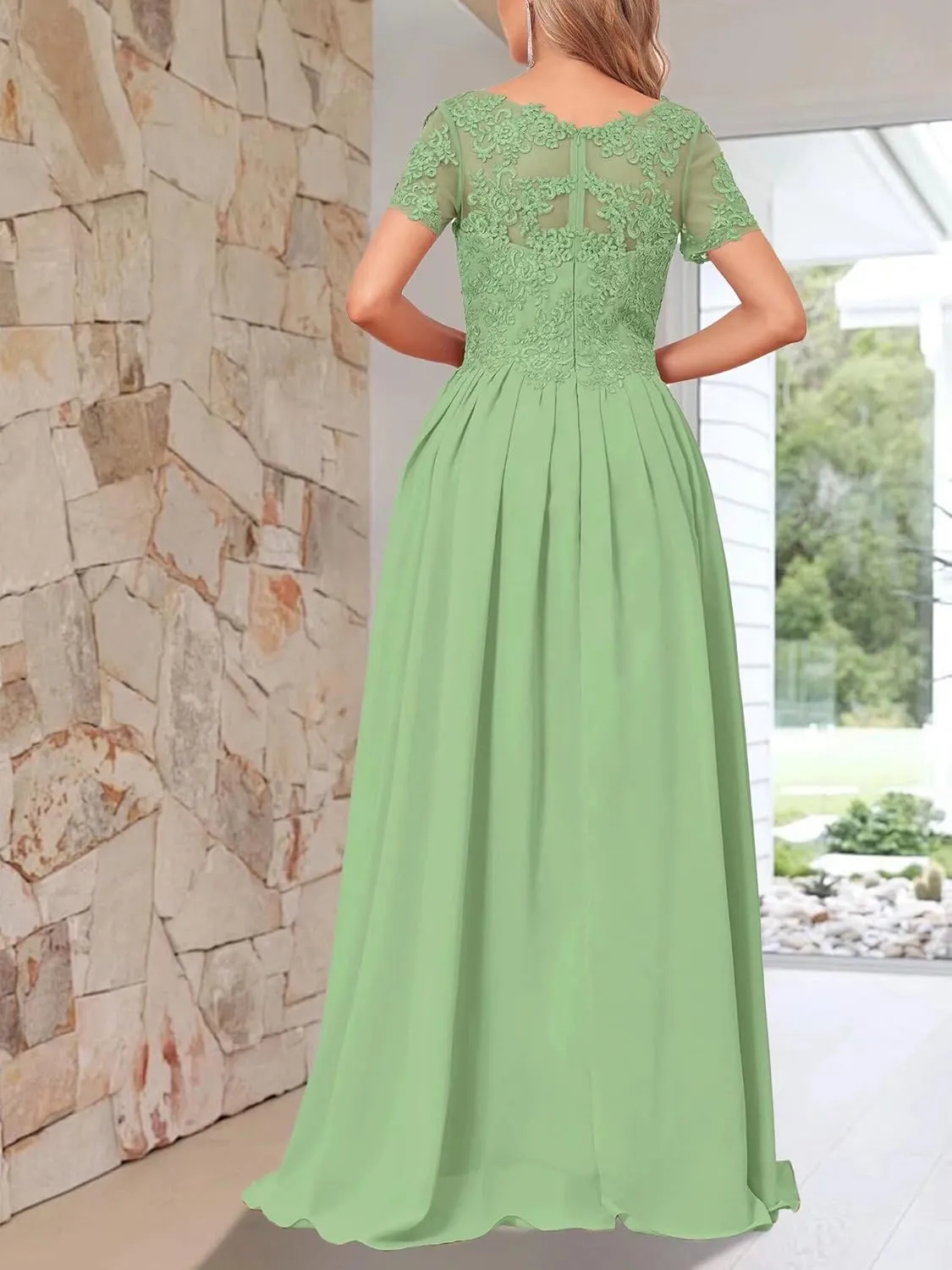 ForElise High Low Chiffon Bridesmaid Dresses Lace Appliques V-Neck Ruffle A-Line Evening Cocktail Party Gown