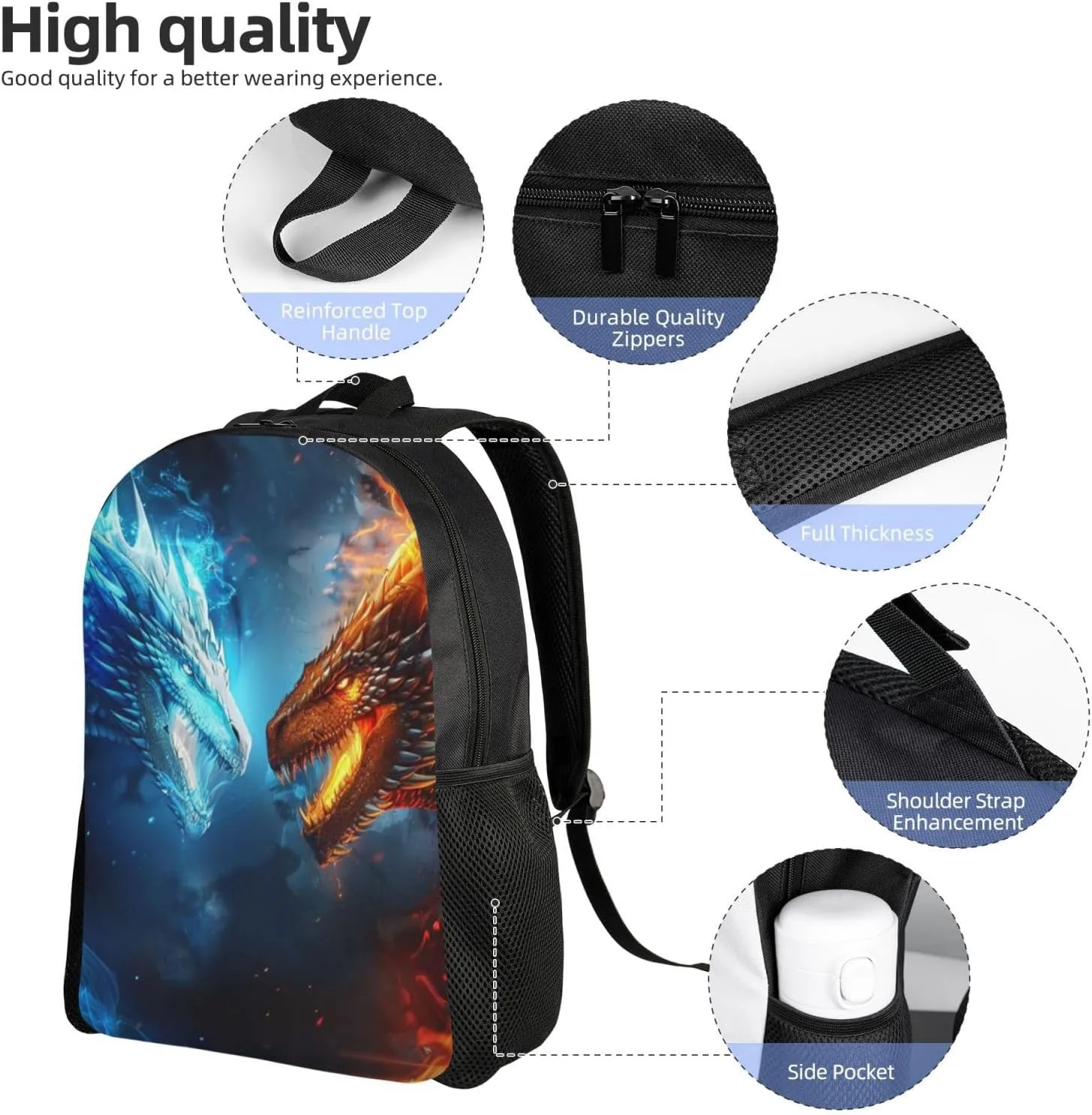 Funny Backpack Dragon Backpack Aesthetic Bookbag Black Simple Modern Lightweight Backpack With Mesh Side Pocket Large Laptop Backpack