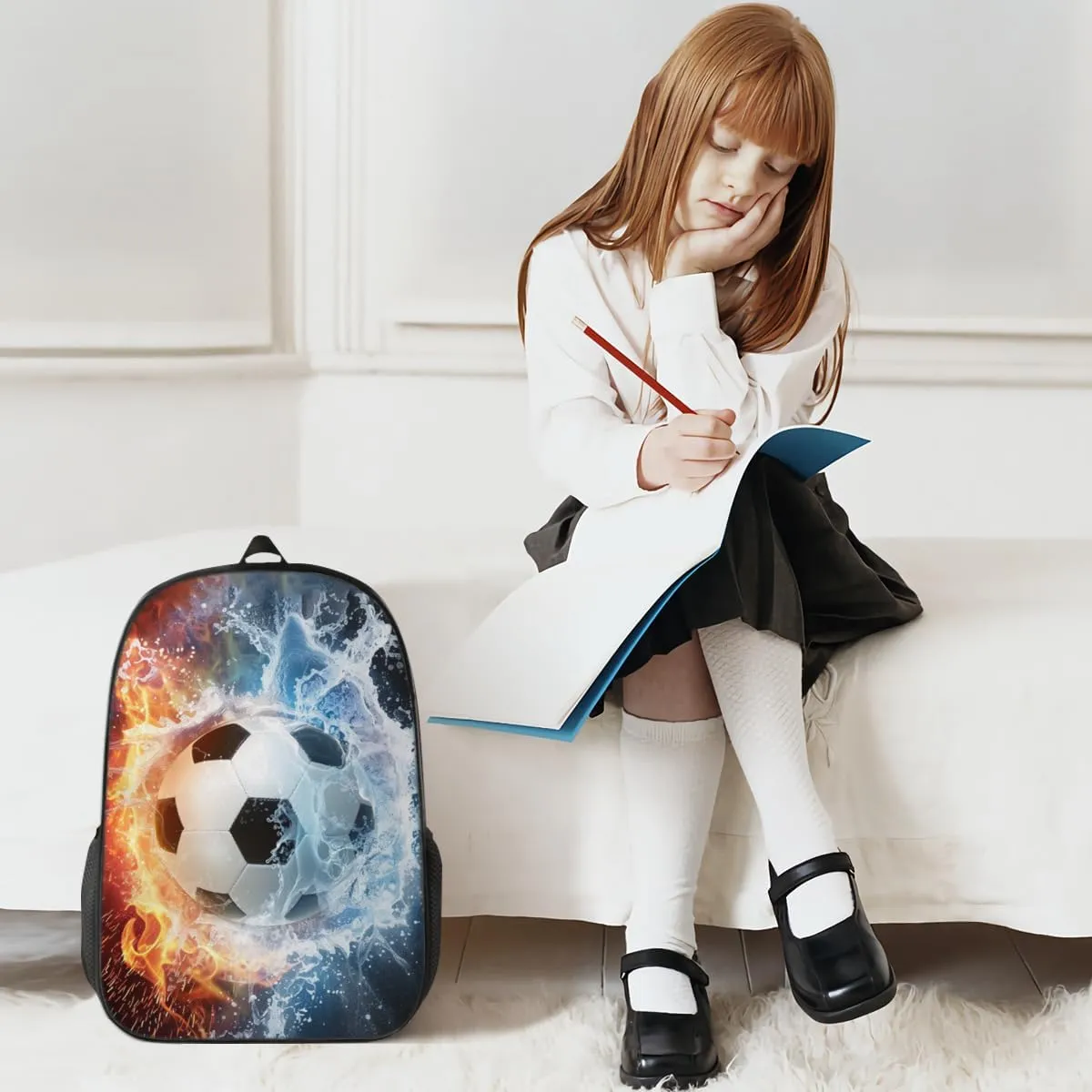 Funny Backpack Soccer Backpack Football Printed Aesthetic Bookbag Black Simple Modern Lightweight Backpack With Mesh Side Pocket Large Laptop Backpack
