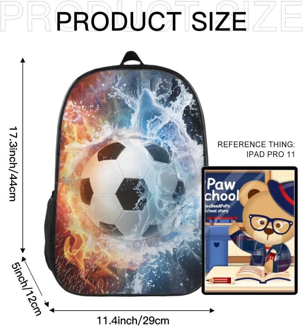Funny Backpack Soccer Backpack Football Printed Aesthetic Bookbag Black Simple Modern Lightweight Backpack With Mesh Side Pocket Large Laptop Backpack