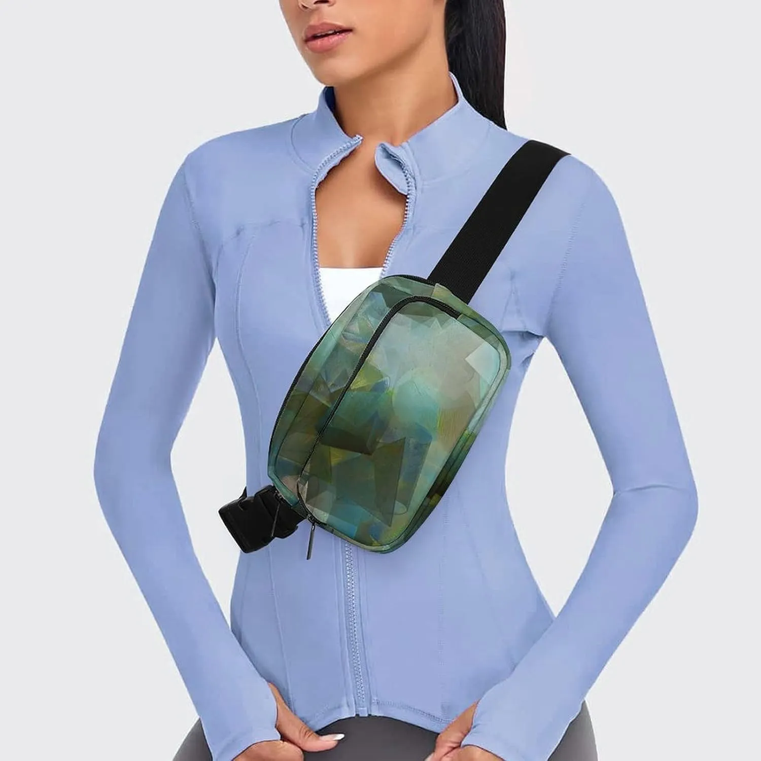 Green Modern Abstract Art Belt Bag Fanny Pack Crossbody Fashion Waist Packs With Adjustable Strap For Men Women Travel Hiking Cycling Running
