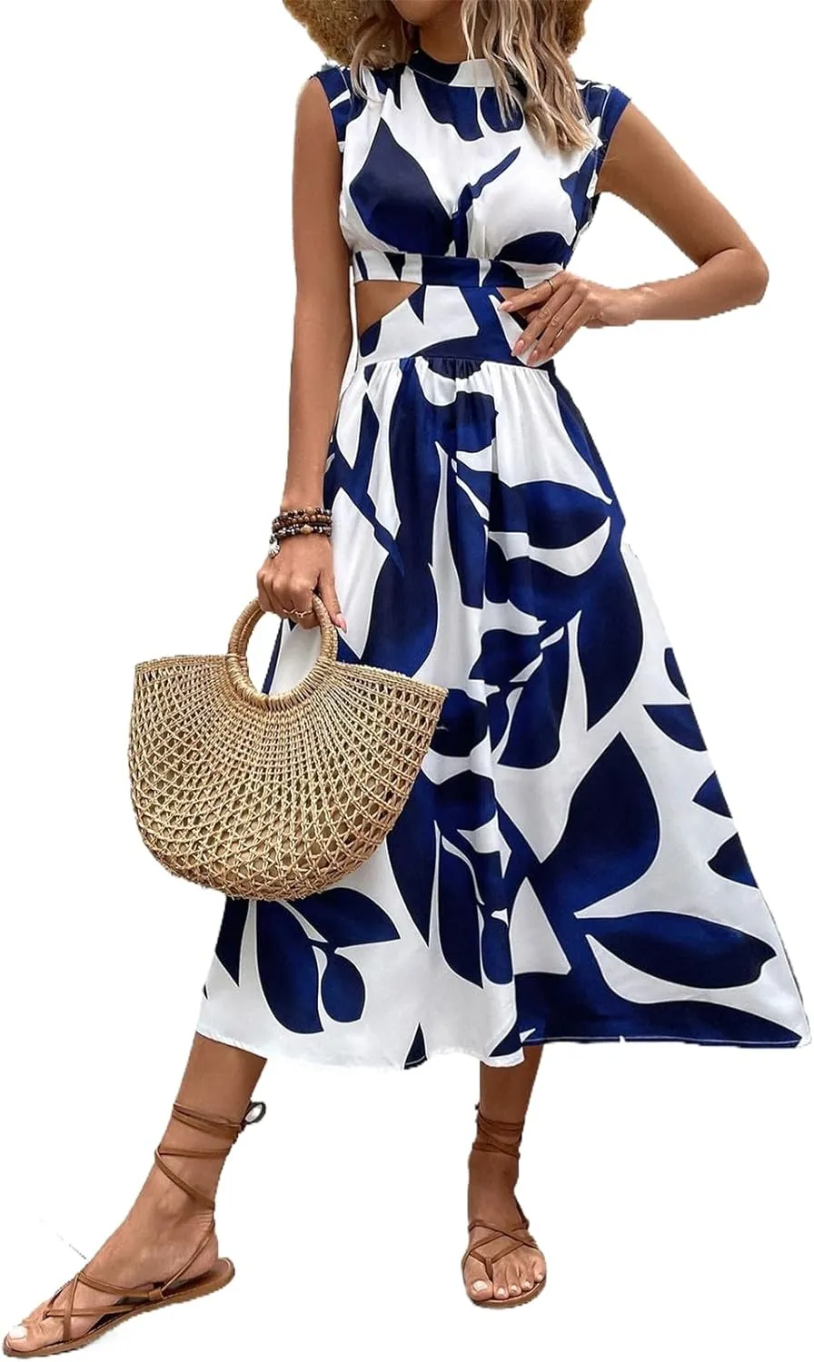 Halter Sleeveless Floral Dress Women's Maxi Dress Summer Dresses for Women Trendy Crewneck