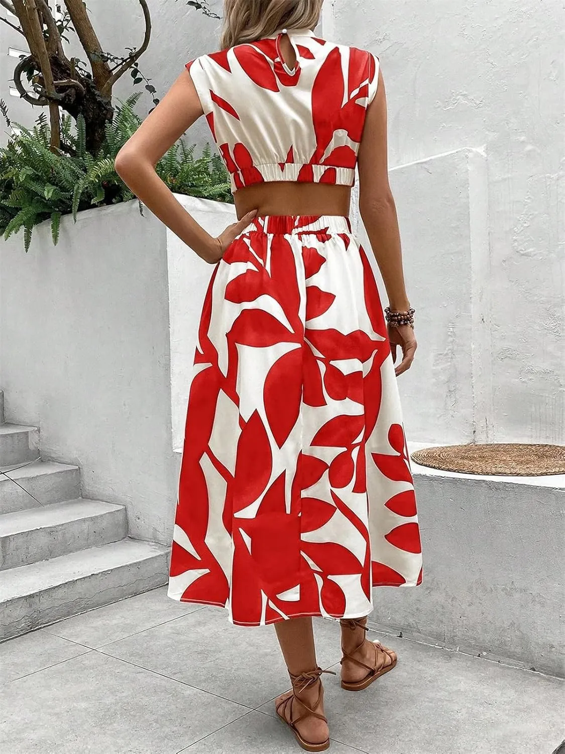 Halter Sleeveless Floral Dress Women's Maxi Dress Summer Dresses for Women Trendy Crewneck