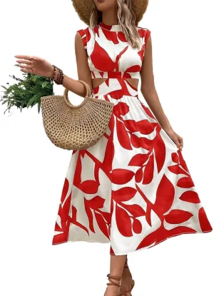 Halter Sleeveless Floral Dress Women's Maxi Dress Summer Dresses for Women Trendy Crewneck