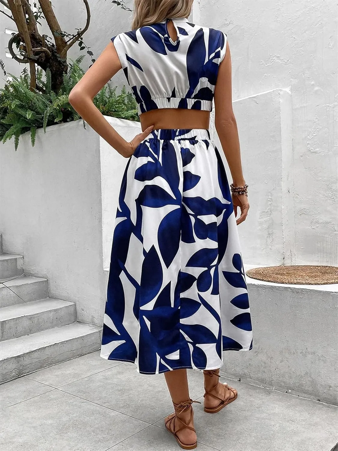Halter Sleeveless Floral Dress Women's Maxi Dress Summer Dresses for Women Trendy Crewneck