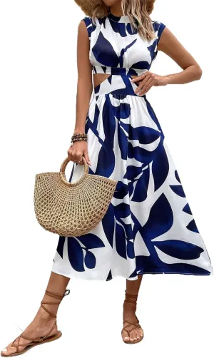 Halter Sleeveless Floral Dress Women's Maxi Dress Summer Dresses for Women Trendy Crewneck