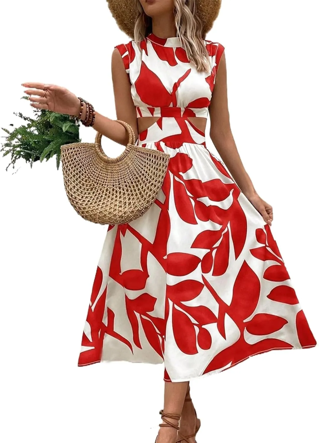 Halter Sleeveless Floral Dress Women's Maxi Dress Summer Dresses for Women Trendy Crewneck