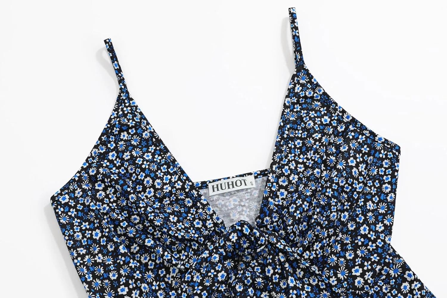 HUHOT Women's Floral Ruffle Top Tie Front Sleeveless V Neck Adjustable Spaghetti Strap Cami