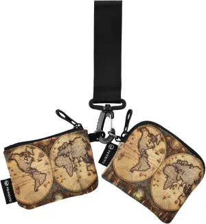 Joko Ivery Ornate World Map Earth Mini Zip Around Wristlet Wallet for Women Portable Keychain Coin Purse with Detachable Dual Pouch Keychain Wallet for Sports Outdoor Men Travel