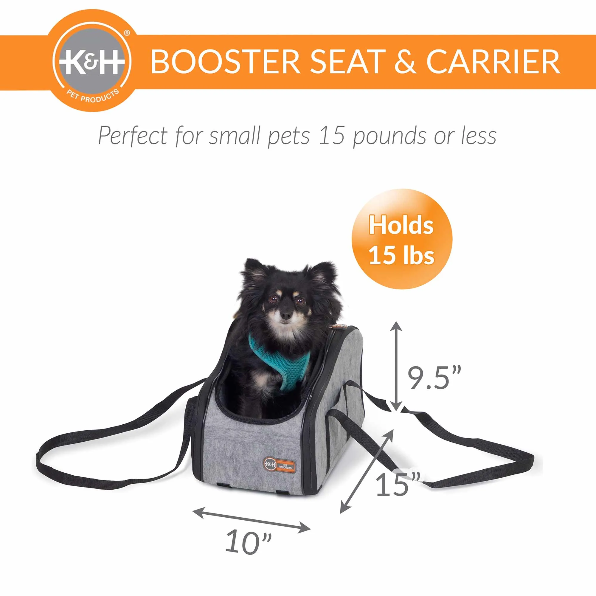 K&H Pet Products - Portable Pet Console Booster Dog Car Seat, Light Gray