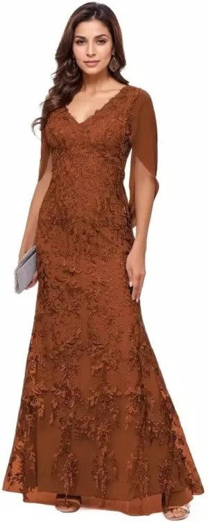 Lace Cape Sleeve Mother of The Bride Dresses for Women V Neck Mermaid Formal Evening Gown
