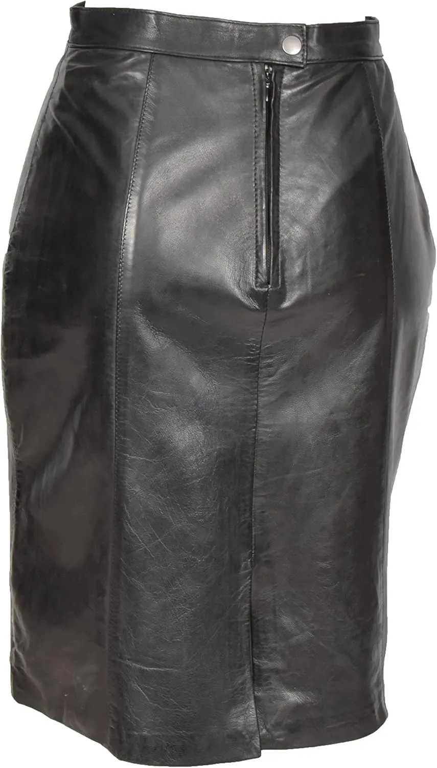 Ladies Real Leather Knee Length 22inch Pencil Skirt Club Office Casual Wear SKT1 Black