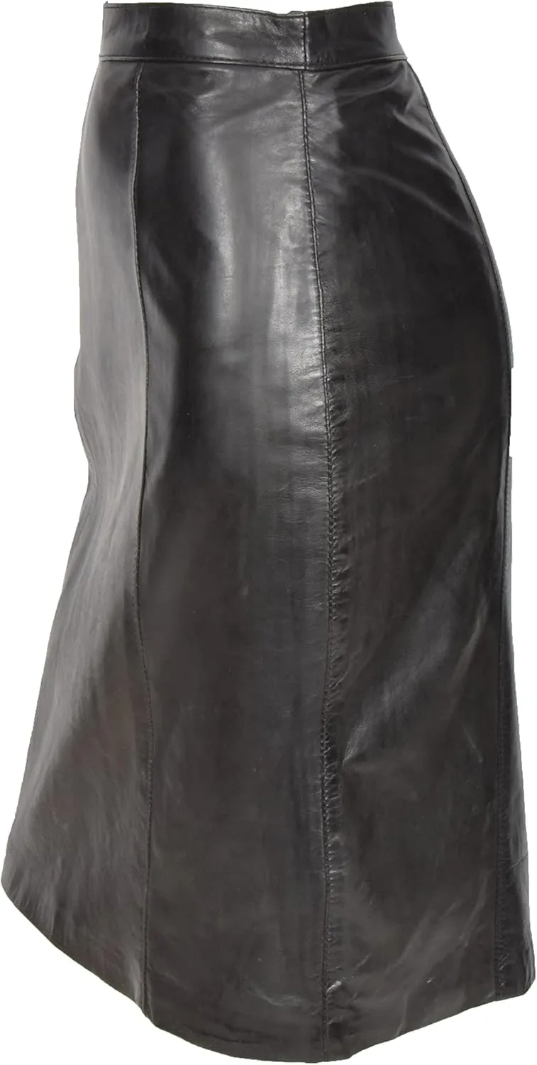 Ladies Real Leather Knee Length 22inch Pencil Skirt Club Office Casual Wear SKT1 Black
