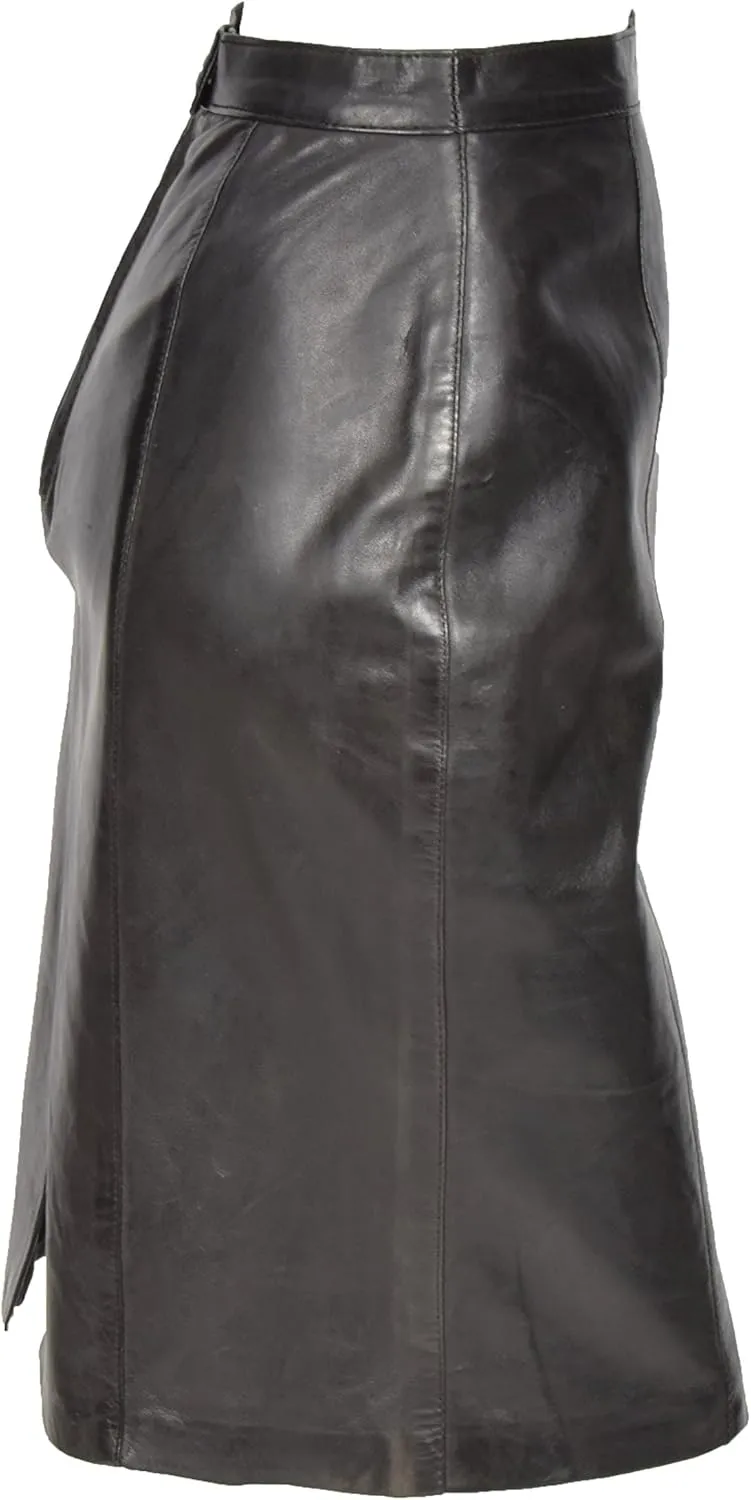 Ladies Real Leather Knee Length 22inch Pencil Skirt Club Office Casual Wear SKT1 Black