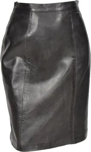 Ladies Real Leather Knee Length 22inch Pencil Skirt Club Office Casual Wear SKT1 Black