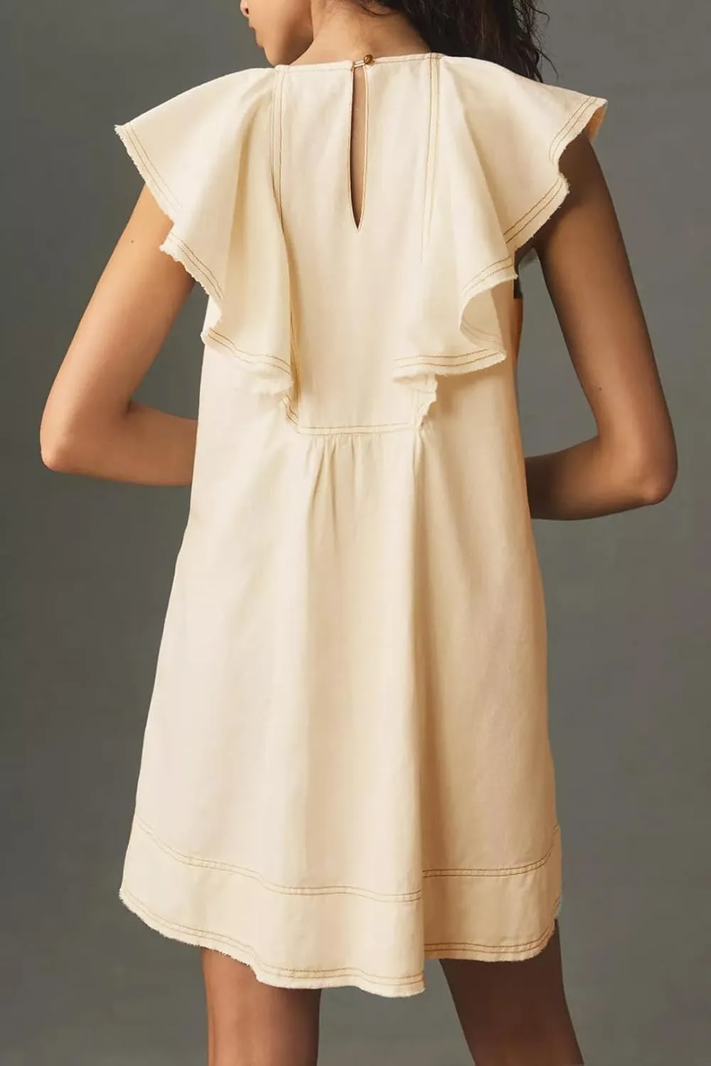 Ladyful Women's Summer Sleeveless Mini Dress Casual Loose V Neck Button Ruffle Shift Dress