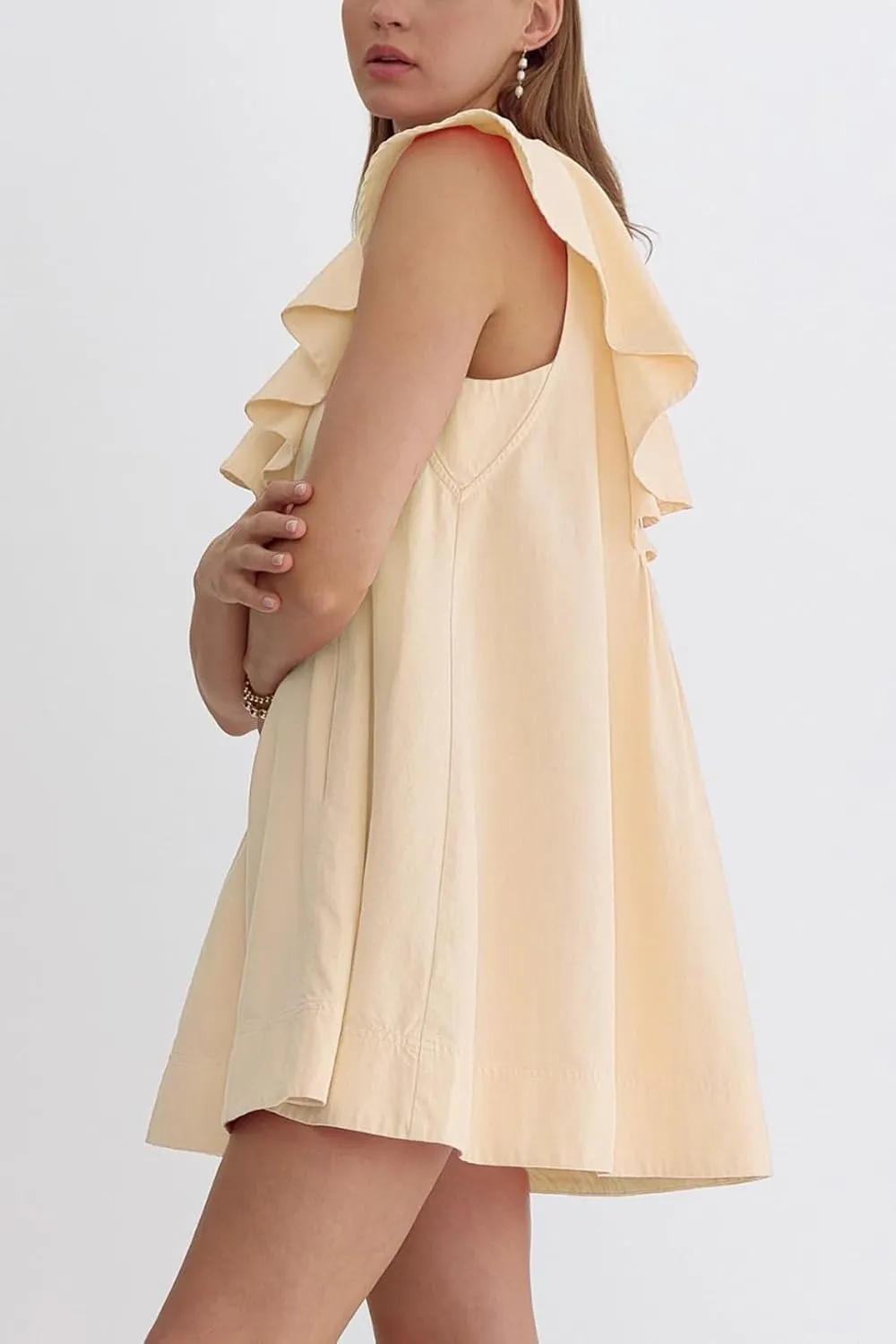 Ladyful Women's Summer Sleeveless Mini Dress Casual Loose V Neck Button Ruffle Shift Dress