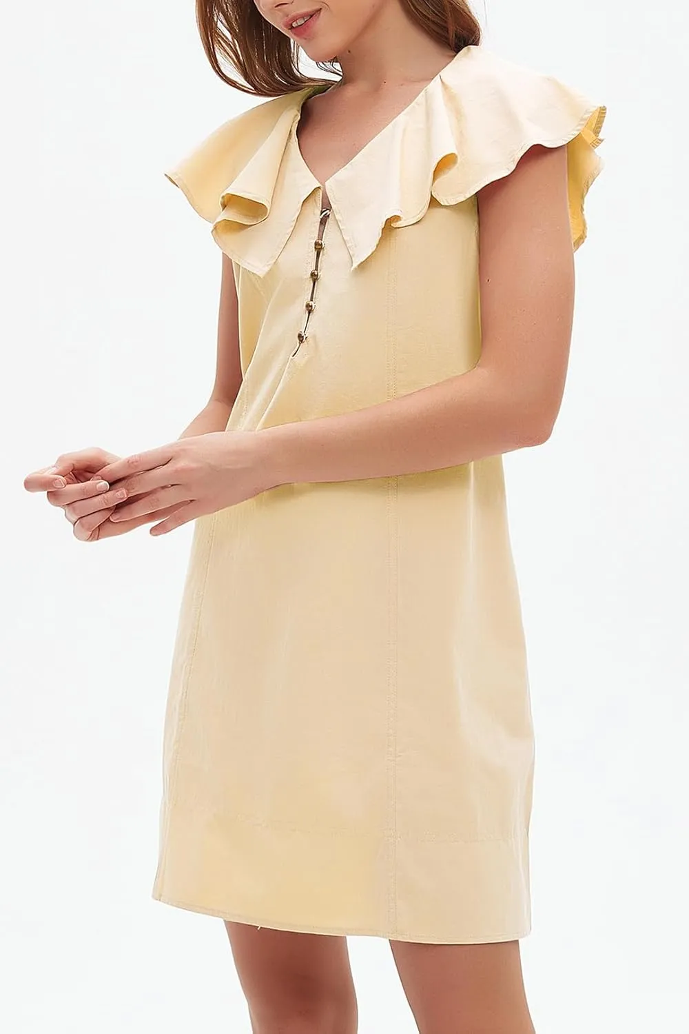 Ladyful Women's Summer Sleeveless Mini Dress Casual Loose V Neck Button Ruffle Shift Dress