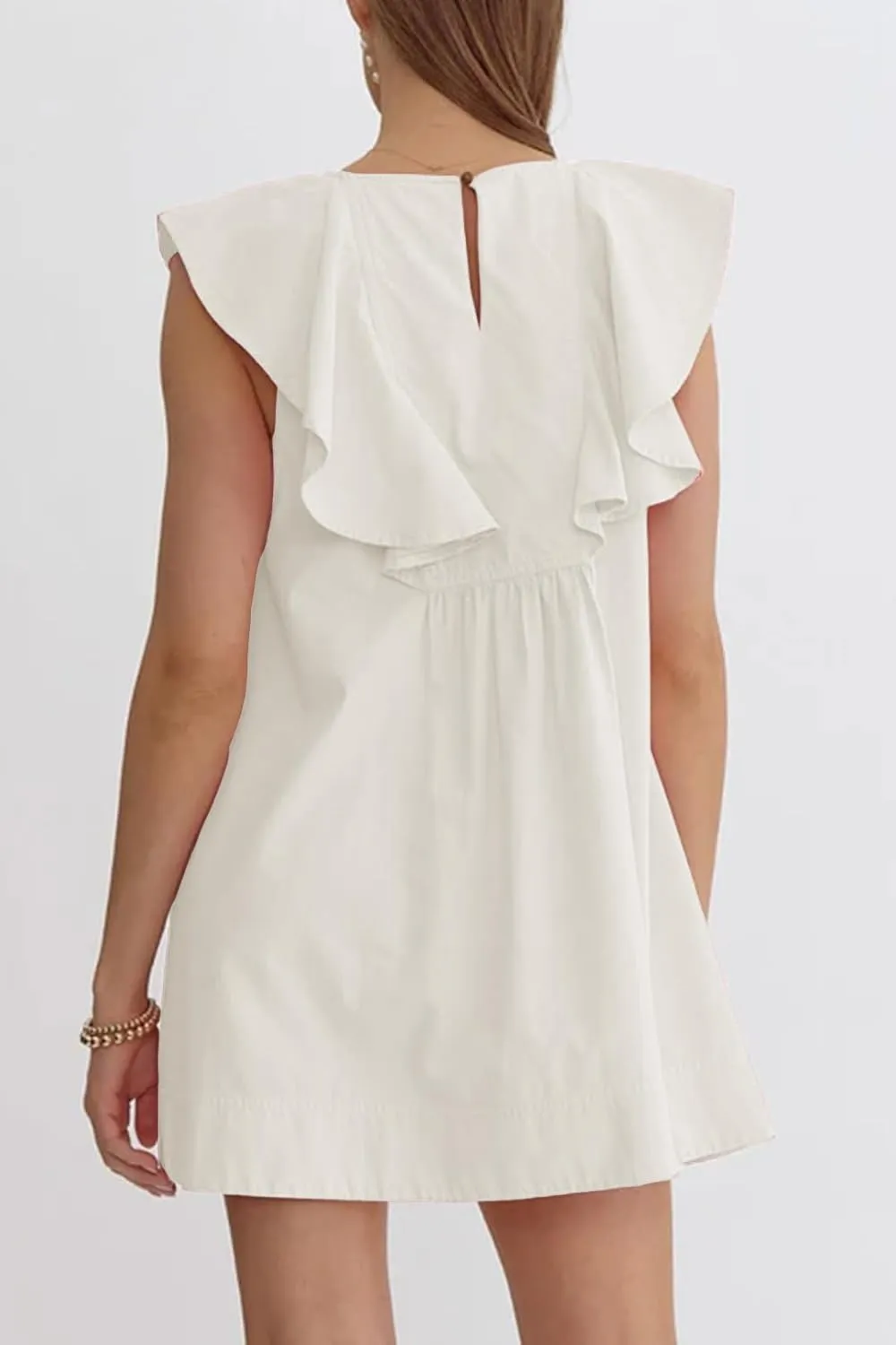 Ladyful Women's Summer Sleeveless Mini Dress Casual Loose V Neck Button Ruffle Shift Dress