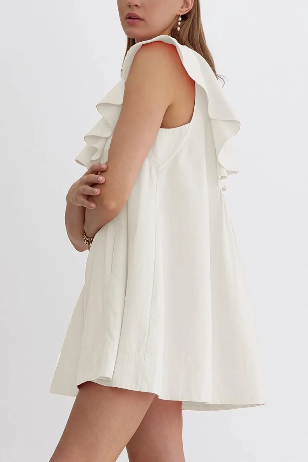 Ladyful Women's Summer Sleeveless Mini Dress Casual Loose V Neck Button Ruffle Shift Dress