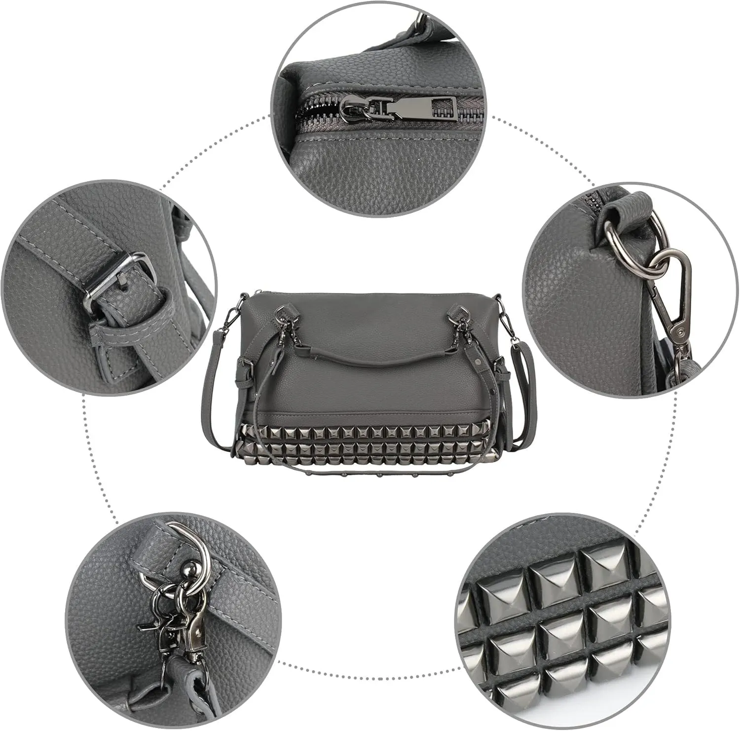 Large Crossbody Purse Leather Top Handle Punk Rivet Hobo Handbag for Women
