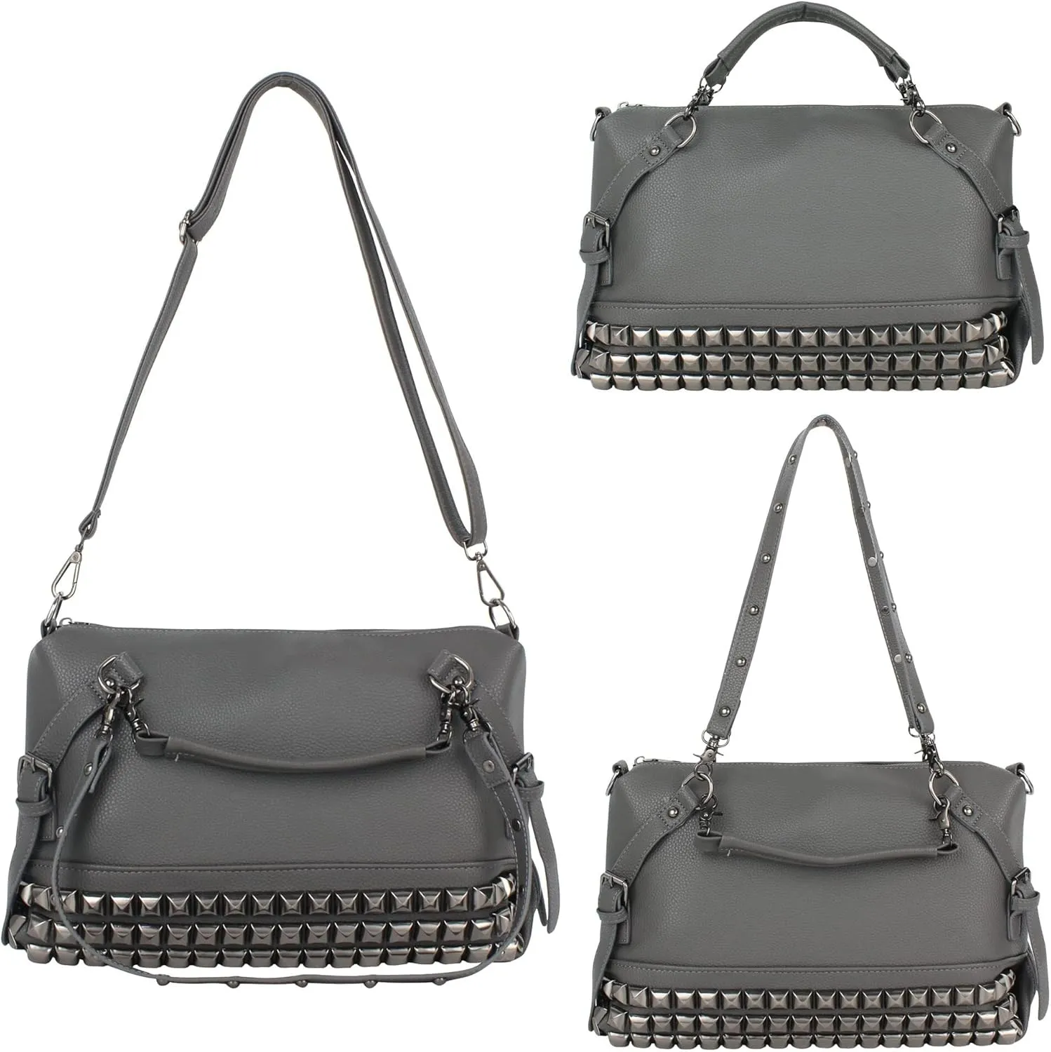 Large Crossbody Purse Leather Top Handle Punk Rivet Hobo Handbag for Women