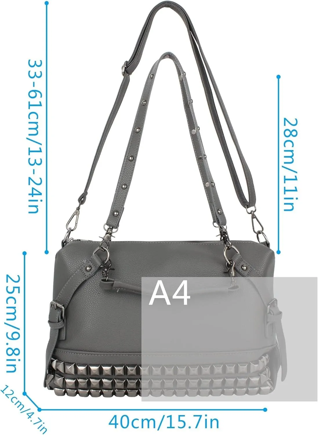 Large Crossbody Purse Leather Top Handle Punk Rivet Hobo Handbag for Women