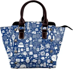 Leather Shoulder Bag for Women, Modern Pattern Studded Purse Abstract Art Crossbody Handbags Punk Hobo Bag with Adjustable Strap